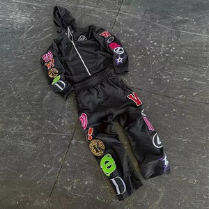 Custom Lightweight Windbreaker Tracksuit Set Nylon Polyester Hooded Zip Short Jacket Sportswear OEM Manufacturer Wholesale - Product Image 1