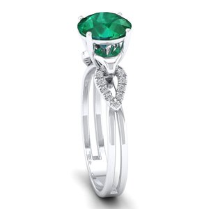 Anillo REYES con Gema de Esmeralda de Corte Brillante Redondo de 2 Quilates, Certificado GRA, Plata de Ley 925, Moissanita, Piedra de Nacimiento, Joyería Fina - Product Image 2