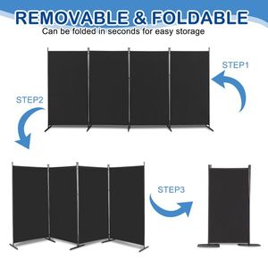 6FT 4-Fold 160g Polyester Fabric Plastic Foot Carbon Steel Frame Black Foldable Screen for Office Partitions - Product Image 2