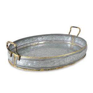 Plateau de service décoratif au design élégant de forme ovale grise rustique avec poignées en corde torsadée, parfait pour les affichages élégants - Product Image 5