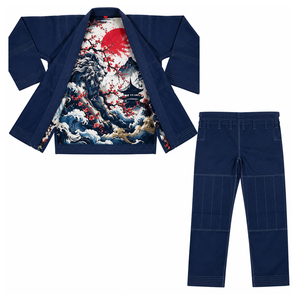 Nouveau produit tendance 2026 : Uniforme de Jiu-Jitsu Brésilien bleu marine avec doublure imprimée, directement de l'usine, par un fournisseur de qualité. - Product Image 1