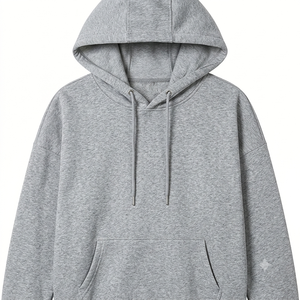 Sweat-shirt à capuche unisexe gris, coupe ample, couleur unie, longueur normale, tricoté, pour l'automne - Product Image 2
