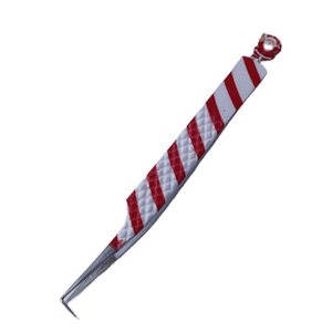 Pince à épiler de précision en acier inoxydable, manche rayé rouge et blanc, pointe lisse, outil professionnel pour extensions de cils et mise en forme des sourcils - Product Image 1
