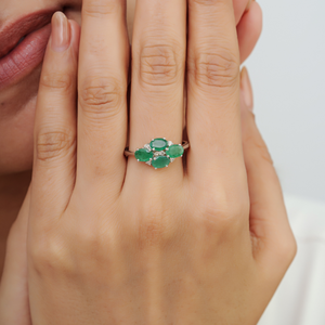 Hot Selling 925 Sterling <b>Silver</b> 100% Genuine Oval Shape <b>Emerald</b> & Round Diamond Fine Jewelry May Birthstone <b>Ring</b> Wholesale Price - Product Image 4