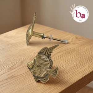 <b>Beads</b> <b>Art</b> Cast Iron Industrial Fish Shape Cabinet Knob Handle for Drawers Doors Furniture Decor Traditional Design Durable Metal - Product Image 1