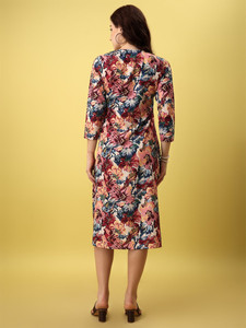 Robe d'été en coton à imprimé floral multicolore, nouvelle conception, style A-line, pour femmes, vêtements pour femmes, robe de qualité export - Product Image 3