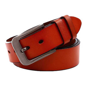 Ceinture pour homme en cuir véritable, ceinture classique en cuir de vache marron avec boucle en métal durable, formelle - Product Image 1