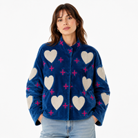 Veste décontractée en velours brodé en forme de cœur, 100 % coton, faite à la main à Jaipur, col mandarin élégant, style Suzani, automne, duveteuse
