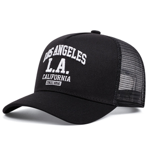 Black 6-Panel Trucker Cap Mesh Fabric Adjustable Unisex Casual Spring Summer <b>Hat</b> - Product Image 2