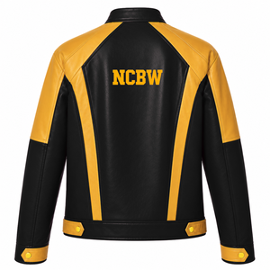 Custom NCBW Coalition <b>Women</b> Leather jacket black & gold Embroidered logo Casual Style for female with polyester lining - Product Image 3