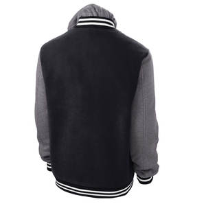 Veste de sport premium pour homme |   Manches contrastées en gris chiné noir uni |   Blouson bomber en toile imperméable et polaire, vêtement streetwear - Product Image 2
