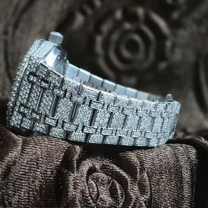 Haute Qualité VVS Moissanite Diamant Montre-Bracelet pour Hommes Vente Chaude En Acier Inoxydable Bande Quartz Mouvement Glacé Hip Hop Style - Product Image 1