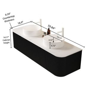 DINA 60\" <b>Wall</b> Mounted Bathroom Vanity with <b>Floating</b> Curved Edges Striped 2-Whit Drawers 2 Sinks Storage Cabinet - Product Image 5