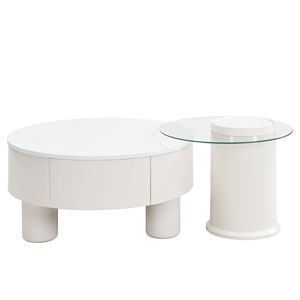 Set of 2 <b>Round</b> <b>Nesting</b> <b>Coffee</b> <b>Tables</b> with Storage Drawer for Living Room Decor - Product Image 6