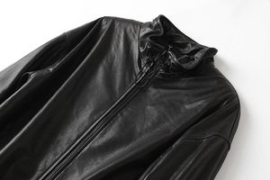 Veste en cuir PU respirante imprimée pour femme, fermeture éclair, col mandarin, vêtement d'extérieur tissé, tenue assortie pour couple, automne, noir - Product Image 3