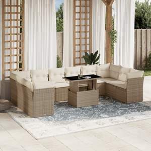 Conjunto de Sofás Modulares Grandes de Ratán Sintético PE Beige para Jardín, Muebles Modulares Cómodos para Exteriores - Product Image 1