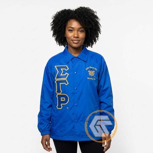 GREEK TREASURES เสื้อแจ็คเก็ตเคลือบกันน้ำสำหรับผู้หญิงคุณภาพสูง ปักลาย Sigma Gamma Rho ด้านหน้า แบบสั่งทำพิเศษ สำหรับชมรมนักศึกษาหญิง ทำจากผ้าไหม - Product Image 4