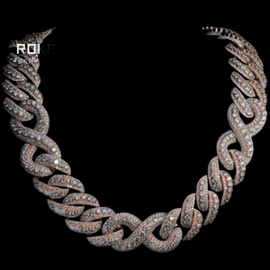 Luxury Rose Gold Plated Diamond <b>Statement</b> <b>Necklace</b> Twisted Singapore Chain Round Brilliant Cut Party Unisex Available for Sale - Product Image 1