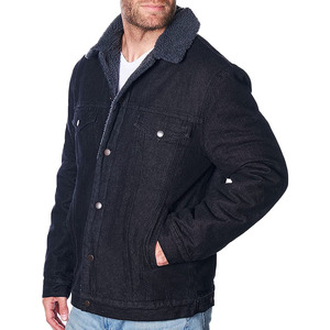 Veste en jean pour homme à manches longues avec doublure en sherpa, style chauffeur de camion - Product Image 1