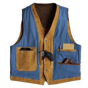 Gilet de moto en cuir suédé marron pour homme, style western, avec fermeture à quatre boutons contrastants, respirant, vêtement d'extérieur pour l'automne - Product Image 1
