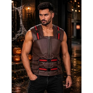 Custom Genuine Leather <b>Utility</b> <b>Vest</b> Mens Motorcycle Biker Riding Multi Pocket Zip Front Fashion Leather <b>Vest</b> - Product Image 2
