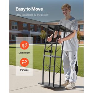 Podio Curvo in Metallo da 47 Pollici con Ampia Superficie di Lettura, Vano Portaoggetti Aperto e Ferma Libri - Arredamento per Teatro - Product Image 6