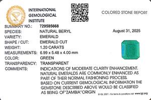 มรกตสีเขียวทรงแปดเหลี่ยม 1.20 กะรัต จากแซมเบีย พลอยหลวม - Product Image 6