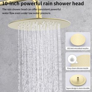 "Wall-Mounted <b>Shower</b> <b>System</b> with 10" Rainfall & Handheld <b>Shower</b> Head Brushed Gold Finish Bath Hardware Set" - Product Image 4