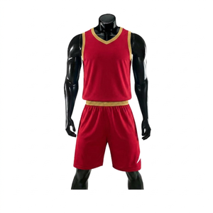 Men's Red Basketball Jersey Set Sleeveless V-Neck Moisture Wicking <b>Polyester</b> Athletic Uniform All Seasons Sublimated Print - Product Image 1