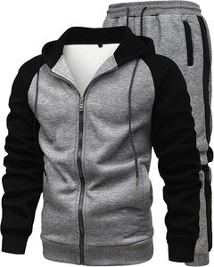Ensemble de survêtement hiver homme tendance : sweat à capuche et pantalon évasé avec impression en relief, jogging empilé 100 % coton - Product Image 1