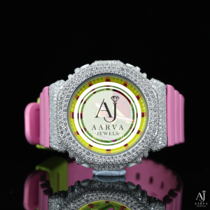 AARVA JEWELS นาฬิกาควอทซ์สุดหรูสำหรับผู้หญิง หน้าปัดคริสตัล แสดงวันที่/วันอัตโนมัติ ตัวเรือนประดับเพชรเทียม สายซิลิโคนสีชมพู ดีไซน์อนาล็อก ขนาด 40 มม. - Product Image 1