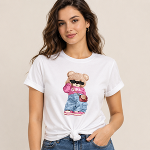 Camiseta Corta de Manga Corta para Mujer, Informal, de Algodón y Elastano Estampado - Product Image 3