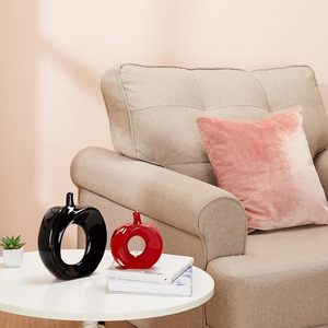 Modern Ceramic Apple Vase Set Decorative Hollow Tabletop Flower Vase for Living Room Bedroom Office Home Decor Red & Black - Product Image 4