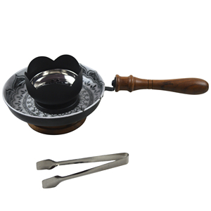 Quemador de Bakhoor de Acero Metálico Impreso con Mango de Madera, Patrón Azul, Soporte para Incienso Árabe y Carbón, Fragancia para el Hogar, Tendencia en Quemadores - Product Image 4