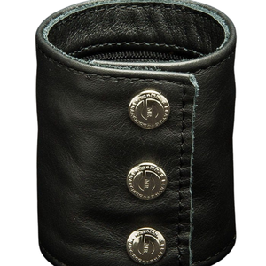 Bracelet en cuir noir, design à trois boutons, logo embossé, ajustement réglable, accessoire de mode - Product Image 1
