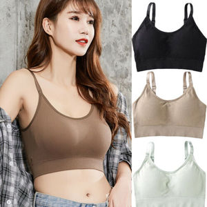 เสื้อชั้นในกีฬาผู้หญิง สีพื้น คอกว้าง สายสปาเก็ตตี้ ระบายอากาศได้ดี รองรับปานกลาง เหมาะสำหรับโยคะ ดีไซน์ไร้ตะเข็บ ยืดหยุ่นได้ - Product Image 5