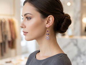 Joyería de Plata de Ley 925 Chapada en Oro para Bodas, Juego de Aretes con Gemas de Amatista y Turmalina para Mujer - Product Image 5