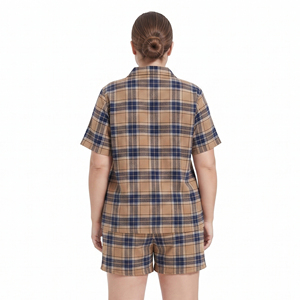 Ensemble pyjama court à manches longues en flanelle à carreaux pour femme, chemises de nuit en flanelle à carreaux, ensemble de pyjama court pour femme - Product Image 3