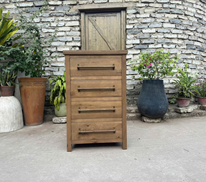 Solid Wood 5 Drawer Dresser Rustic <b>Storage</b> Cabinet Brown Wooden <b>Chest</b> for Bedroom Living Room - Product Image 4