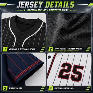 Ensemble uniforme de baseball pour homme : maillot en mesh, pantalon rayé, respirant, manches courtes, coupe classique, évacuation de l'humidité, polyester - Product Image 6