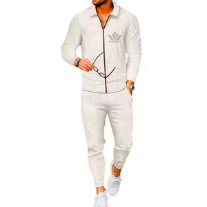 Ensemble de survêtement noir pour homme, veste zippée intégrale et pantalon de jogging, avec bandes latérales contrastées, en polyester respirant, vêtements de sport décontractés - Product Image 6