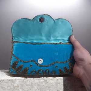 Pochette de luxe pour femme avec fermeture éclair, broderie Zari sur toile, sac à bijoux, chaîne de perles, décoration tendance - Product Image 2