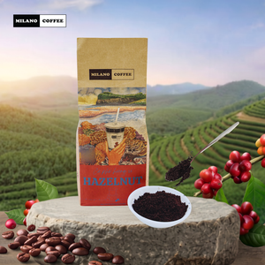 กาแฟอาราบิก้าบดผสมเนยเฮเซลนัทรสเคเฟอีน คั่วกลาง บรรจุถุง 250 กรัม รับผลิตแบบ OEM (Private Label) - Product Image 1