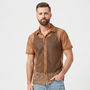 Chemise transparente à manches courtes pour homme, col rabattu, 100 % polyester, boutonnée, idéale pour les soirées en boîte de nuit - Product Image 6