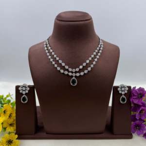Indian Ethnic Aarohi American Diamond Delicate Gold-Plated Bridal Necklace & Earring Set - Product Image 2