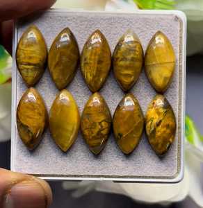 Cabujones de Ojo de Tigre Natural, Corte Marquesa, Amarillos Pulidos para la Fabricación de Joyas - Product Image 3