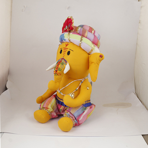 Yellow Ganesh Plush Toy Handmade Soft Stuffed Elephant God <b>Doll</b> with Colorful Dress for Festival Wholesale - Product Image 3