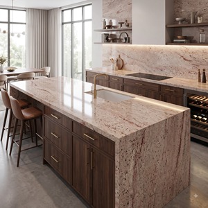 Dalle de granit naturel Fraise Ivoire, légère et polie, pour plan de travail de cuisine, plateau de salle de sport, revêtement mural et de sol - Product Image 6