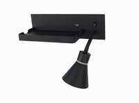 Lampe murale de chevet RV AC100-240V 2W LED avec étagère, chargeur USB et sans fil, projecteur de lecture réglable, noir