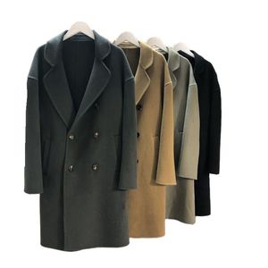Abrigo de lana de doble botonadura para mujer con solapa con muescas, gabardina larga de invierno - Product Image 1